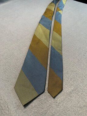Mens Striped Necktie Tie Silk Polyester Blue Yellow Brown